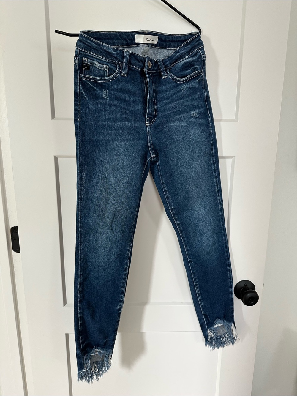 KanCan Dark Wash High-Rise Frayed Hem Ankle Jeans